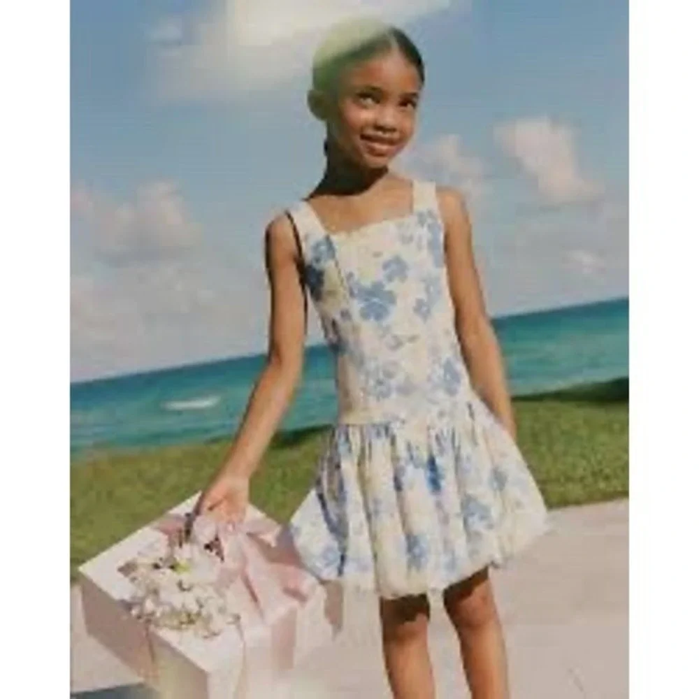 Abercrombie Kids Bubble Dress Girls 11/12 Blue Floral Excellent‎ Smocked Back